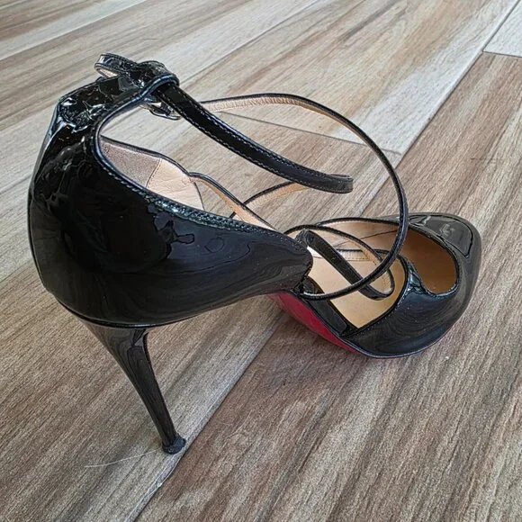 Christian Louboutin Soustelissimo 100 Black Patent Leather T-Strap Eur.39.5 - Picture 10 of 14
